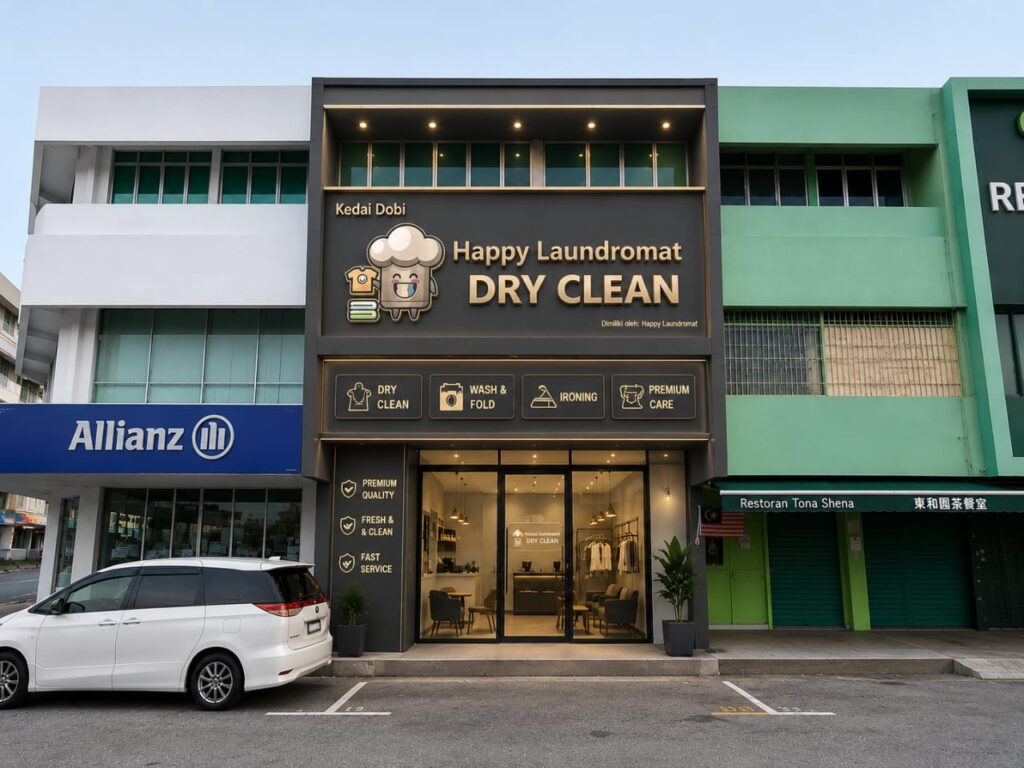 Happy Laundromat Dry Clean shopfront storefront in Melaka Raya